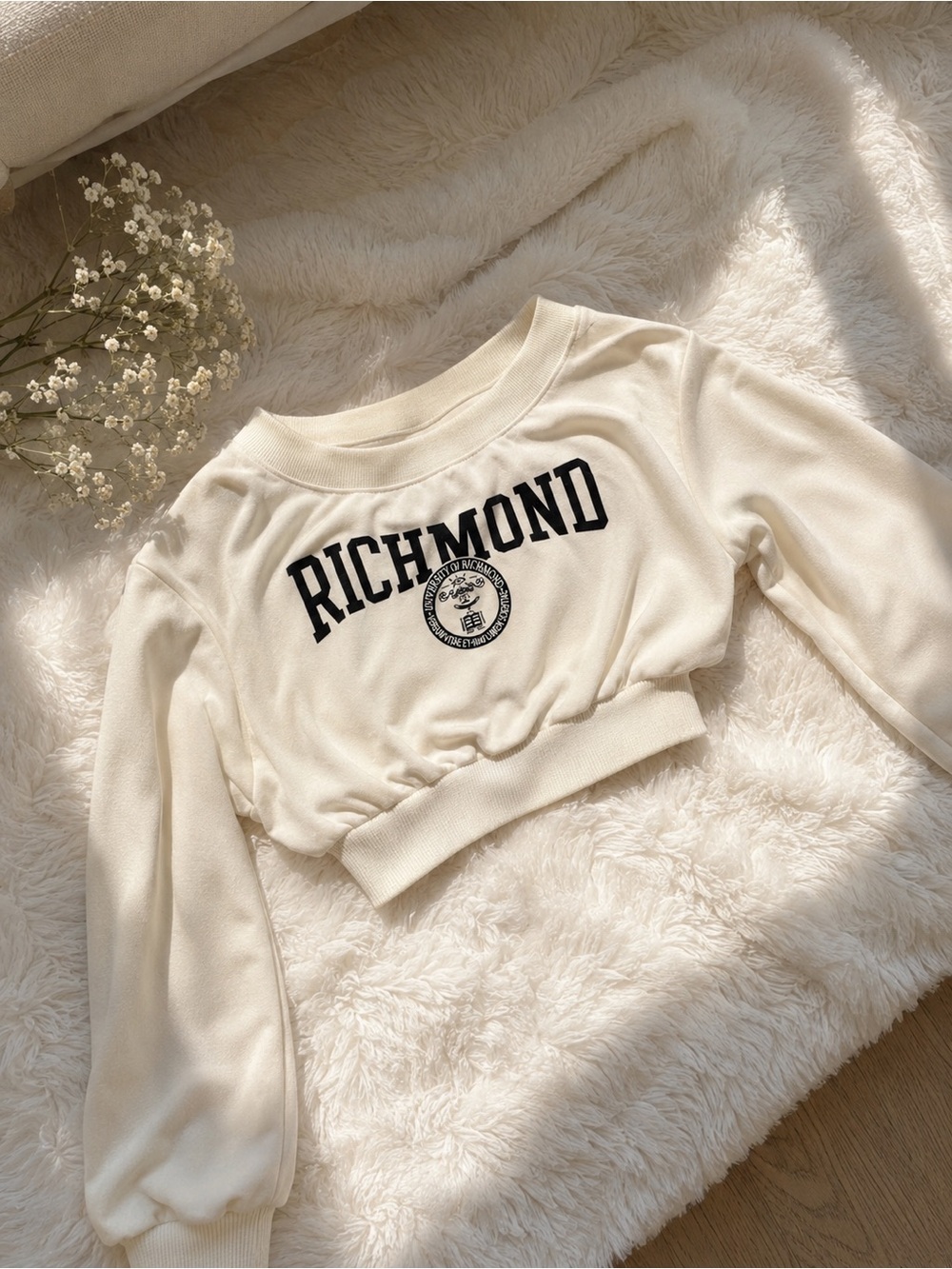University of Richmond Off-the-Shoulder Cropped Sweater in Cream